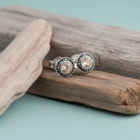Oorstekers &acirc;&euro;&ldquo; Sterling Zilver Bali Etnisch Champagne Kristal 7mm Dames -