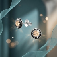 Oorstekers &acirc;&euro;&ldquo; Sterling Zilver Bali Etnisch Champagne Kristal 7mm Dames -
