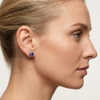 Oorstekers &acirc;&euro;&ldquo; Sterling Zilver Bali Etnisch Paars Kristal 7mm Dames -