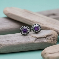 Oorstekers &acirc;&euro;&ldquo; Sterling Zilver Bali Etnisch Paars Kristal 7mm Dames -