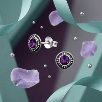 Oorstekers &acirc;&euro;&ldquo; Sterling Zilver Bali Etnisch Paars Kristal 7mm Dames -