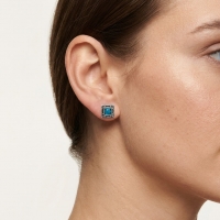Oorstekers &acirc;&euro;&ldquo; Echt Zilver Bali Design Vierkant Blauw Emaille Glitter 6mm -