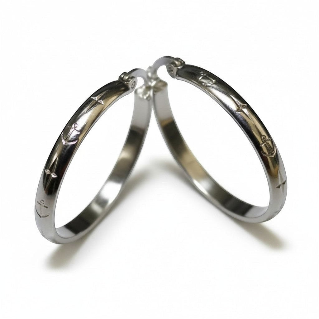RVS Oorringen met Ankermotief Zilverkleur 30mm -