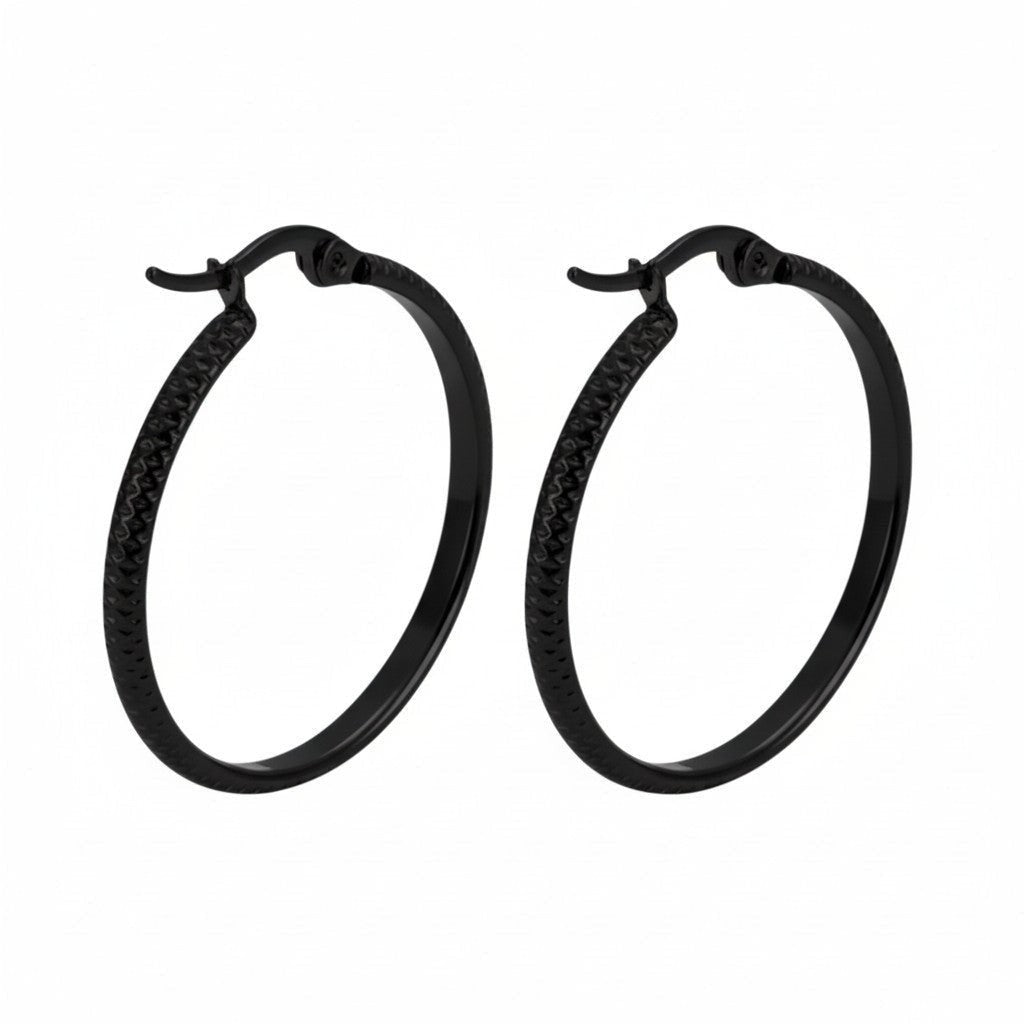 Zwarte RVS Oorringen met Puntjes Motief 25mm -
