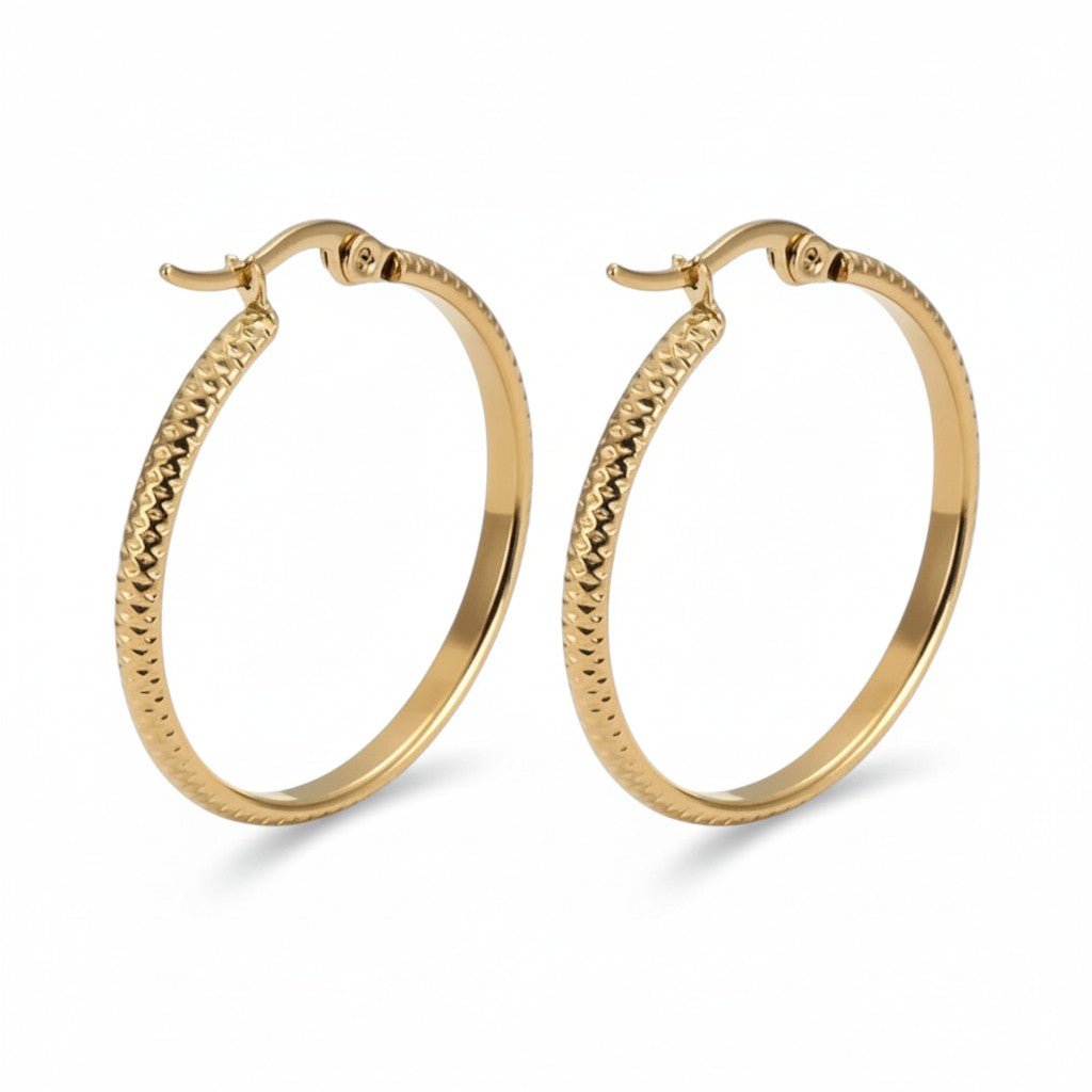 Oorringen &ndash; 25mm Creool Puntjes Patroon RVS Goudkleur Dames