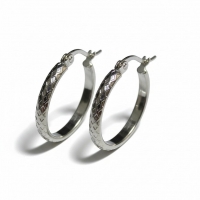 RVS Oorringen met Ruitjes Patroon Zilverkleur 25mm -