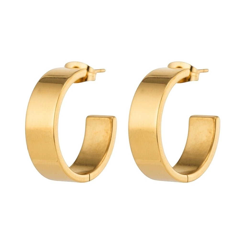 Brede RVS Oorringen Glad Glanzend Goudkleur 23mm x 7mm -