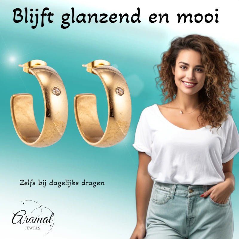 Oorbellen &ndash; 23mm Hoepel Creool Zirkonia Accent RVS Goudkleur Unisex