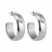 Brede RVS Oorringen met Zirkonia Accent Zilverkleur 23mm x 7mm -