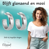 Brede RVS Oorringen met Zirkonia Accent Zilverkleur 23mm x 7mm -