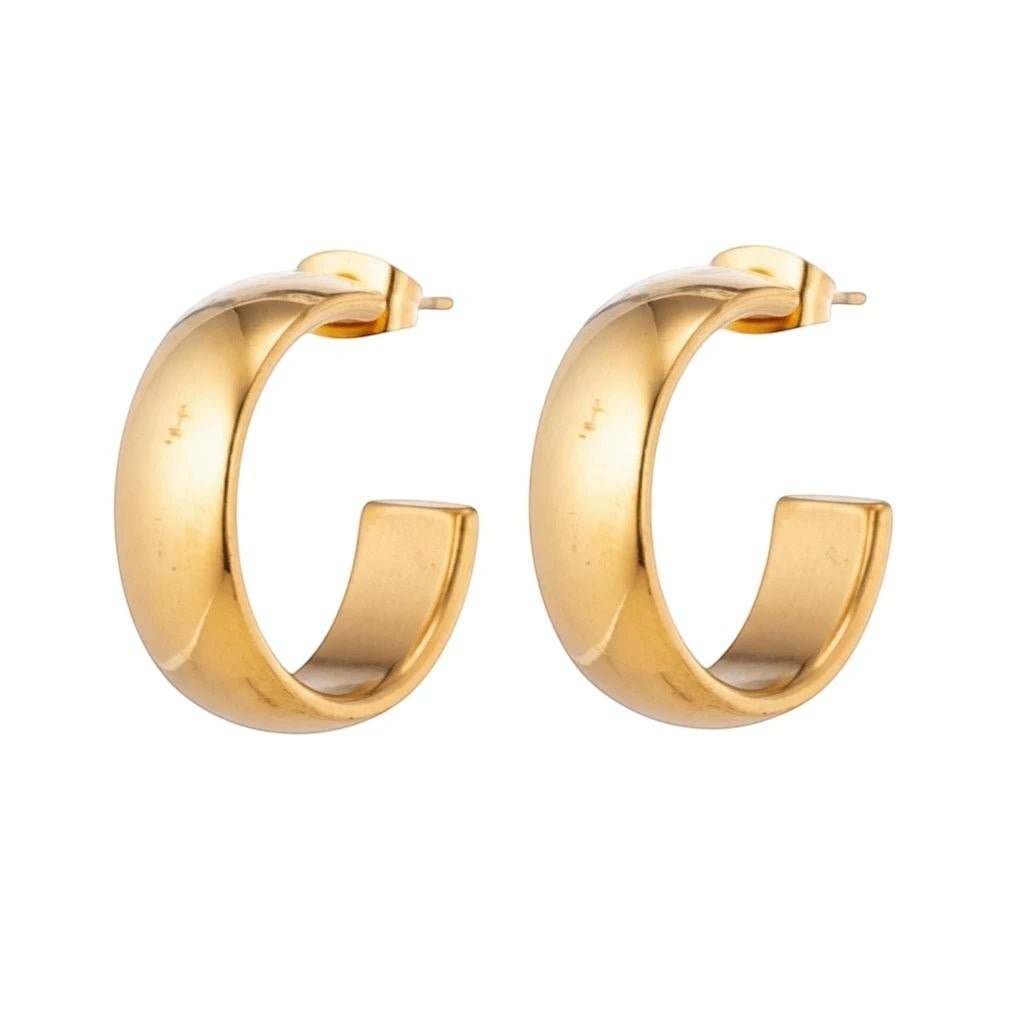 Brede RVS Oorringen Glad Glanzend Goudkleur 22mm -