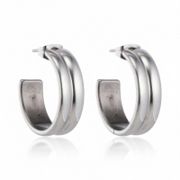 Oorbellen &ndash; 23mm Hoepel Creool 2 Lijnen RVS Zilverkleur Unisex