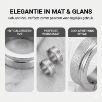 RVS Oorringen met Duo Afwerking Mat en Glans Zilverkleur 20mm -