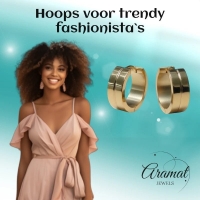 RVS Oorringen met Smalle Lijn Goudkleur 20mm -