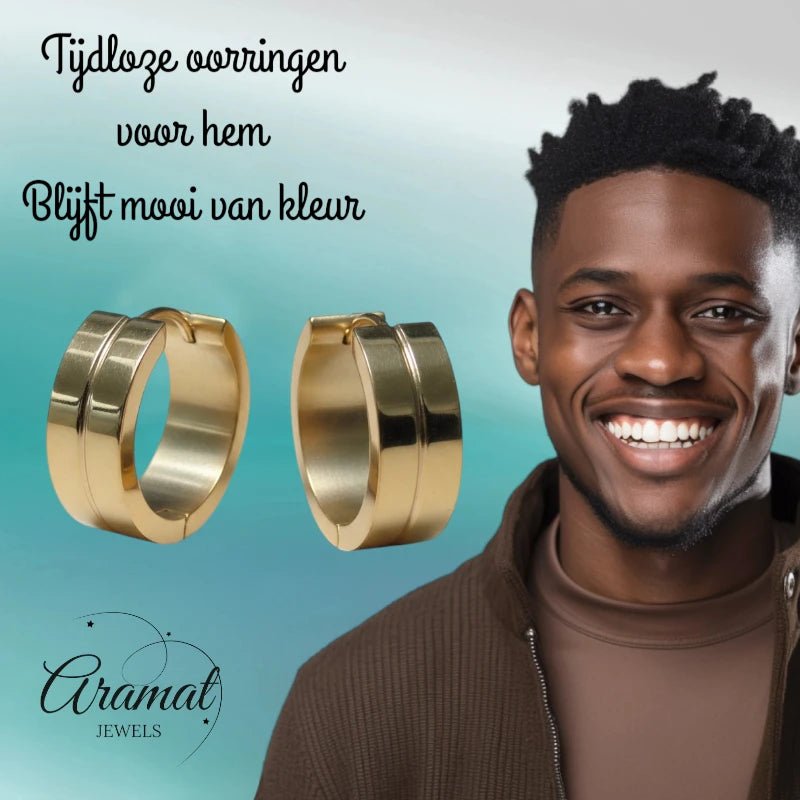 Oorringen &ndash; 20mm Creolen met Smalle Lijn RVS Goudkleur Unisex