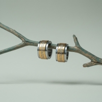 Bicolor RVS Oorringen Grieks Motief Goud & Zilver 13mm -