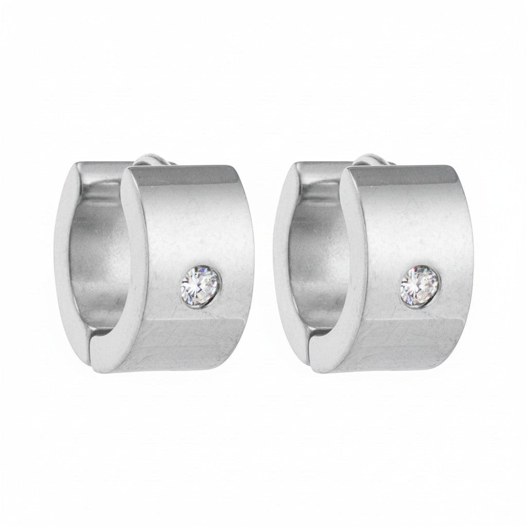 Kleine RVS Oorringen met Zirkonia Accent Zilverkleur 13mm -