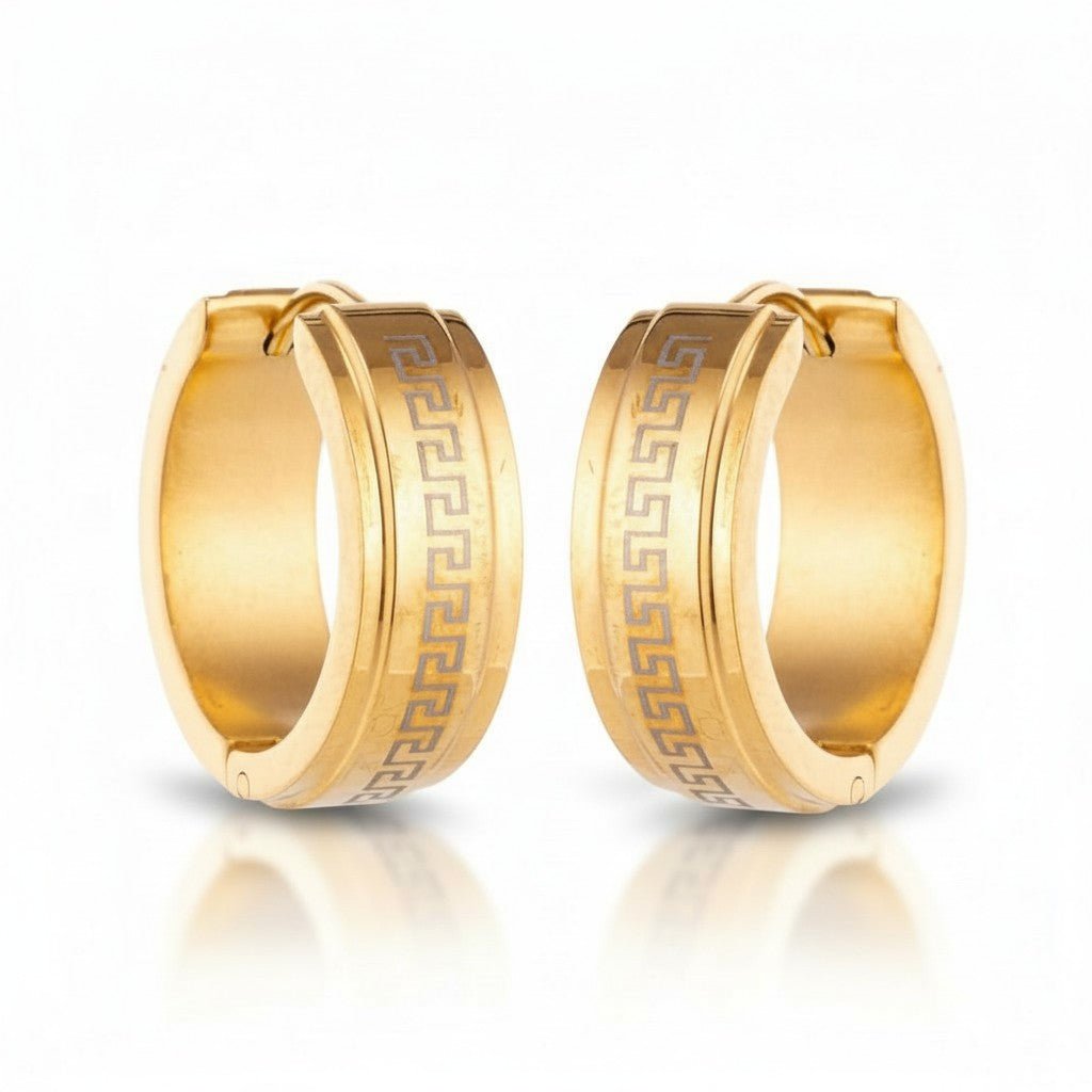 Oorringen &ndash; 13mm Mini Creool Grieks Motief RVS Goudkleur Unisex