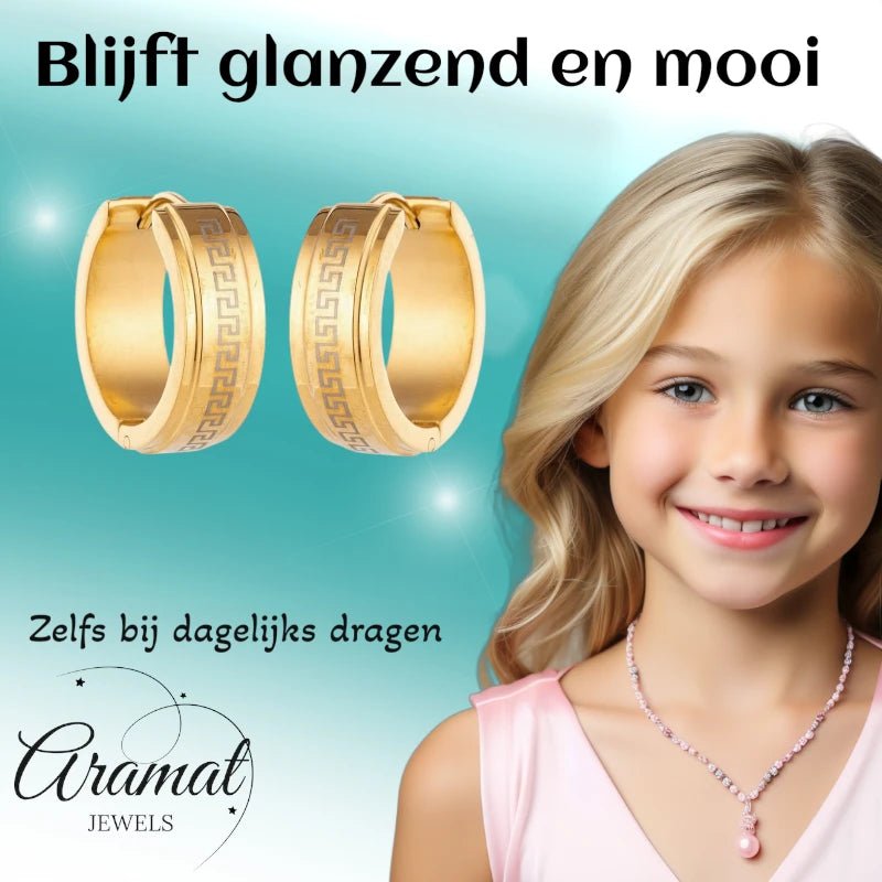 Oorringen &ndash; 13mm Mini Creool Grieks Motief RVS Goudkleur Unisex