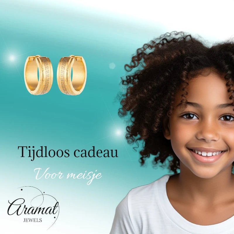 Oorringen &ndash; 13mm Mini Creool Grieks Motief RVS Goudkleur Unisex