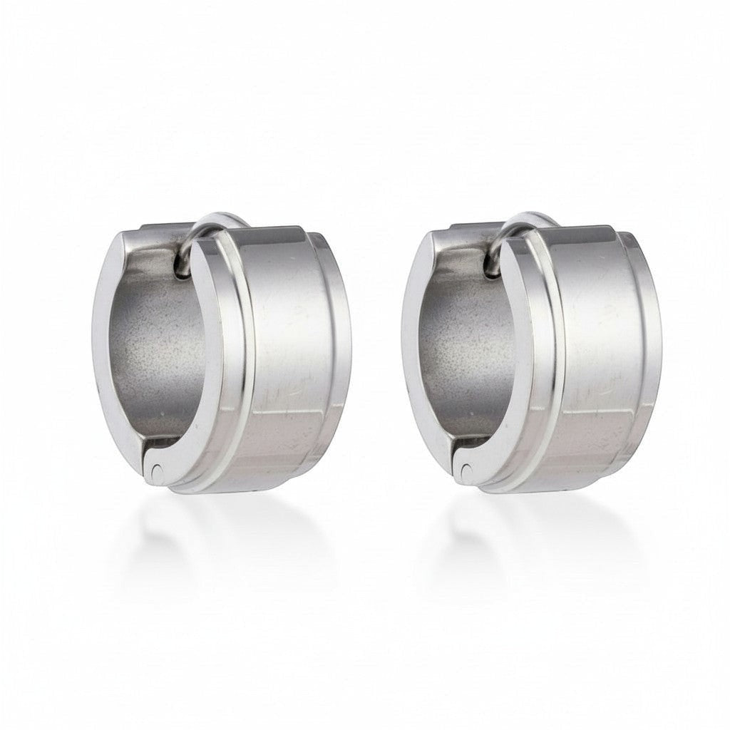 Kleine RVS Oorringen met Opstaande Streep Zilverkleur 13mm -