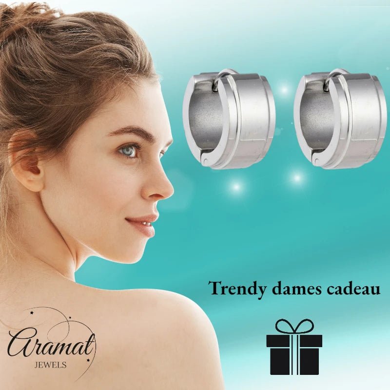 Oorringen &ndash; 13mm Mini Creool Opstaande Streep RVS Zilverkleur Unisex