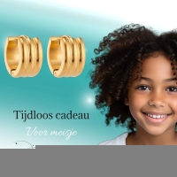 Kleine RVS Oorringen met Streepdesign Goudkleur 13mm -