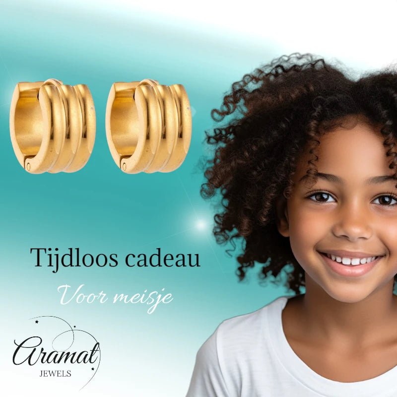 Oorringen &ndash; 13mm Mini Creool Streepdesign RVS Goudkleur Unisex