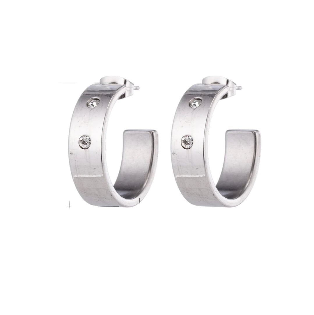 Oorbellen &ndash; 23mm Hoepel Creool 2 Zirkonia RVS Zilverkleur Unisex