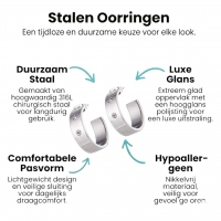 Zilverkleurige Brede RVS Oorringen met Dubbele Zirkonia 23mm -
