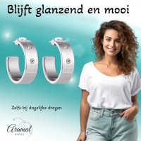 Zilverkleurige Brede RVS Oorringen met Dubbele Zirkonia 23mm -