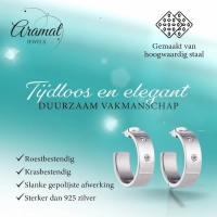 Zilverkleurige Brede RVS Oorringen met Dubbele Zirkonia 23mm -