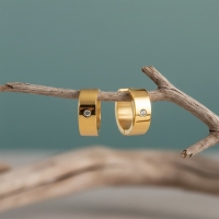 Goudkleurige Brede RVS Huggie Oorringen met Zirkonia 20mm -