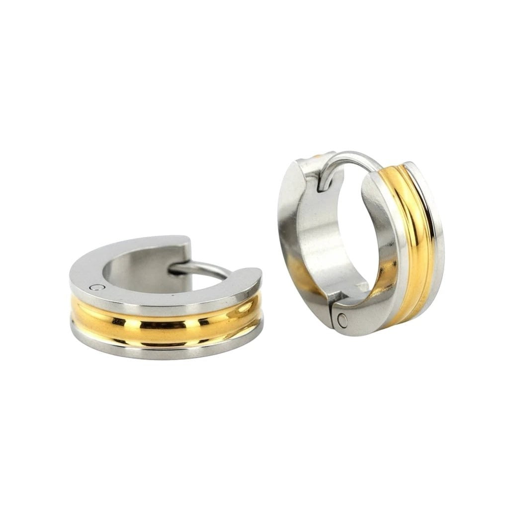 Bicolor RVS Oorringen met Gouden Streep 20x7mm -