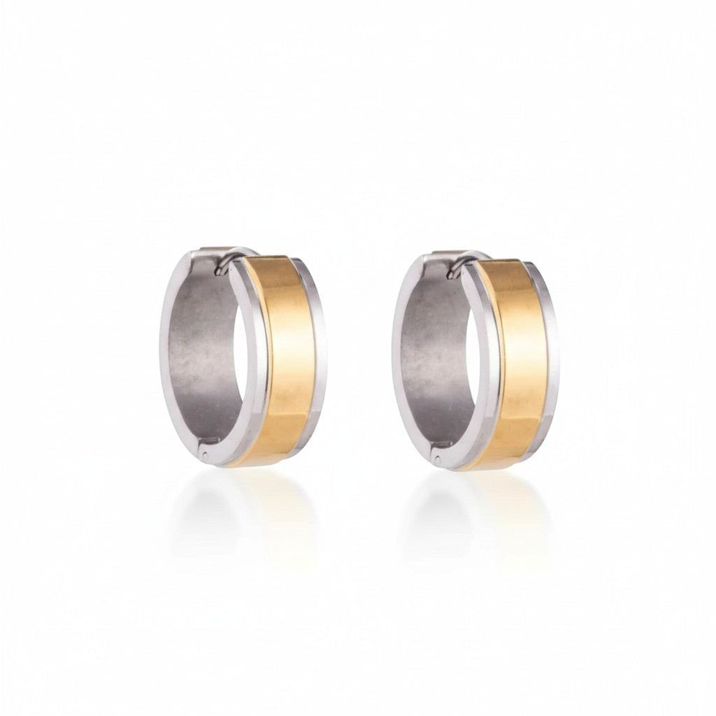 Bicolor RVS Huggie Oorringen met Brede Gouden Streep 20mm -