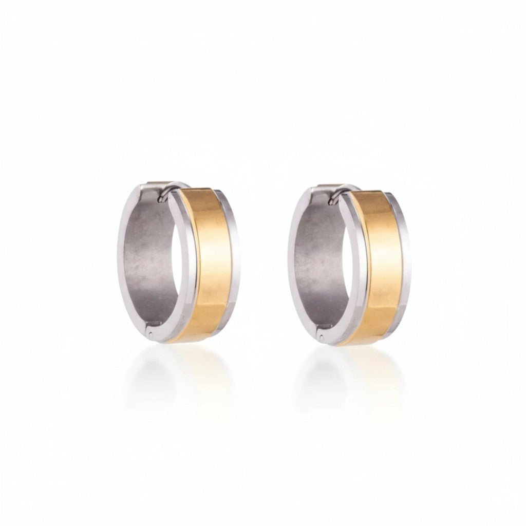 RVS Bicolor Huggie Creolen Brede Streep 20mm - Goud Zilver Unisex