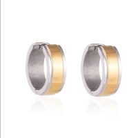Bicolor RVS Huggie Oorringen met Brede Gouden Streep 20mm -