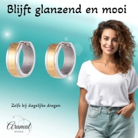 Bicolor RVS Huggie Oorringen met Brede Gouden Streep 20mm -