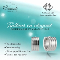 Zilverkleurige Mini RVS Oorringen met Streepjesmotief 13x7mm -