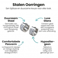 Zilverkleurige Mini RVS Oorringen met 2 Rijen Kristal 13x7mm -