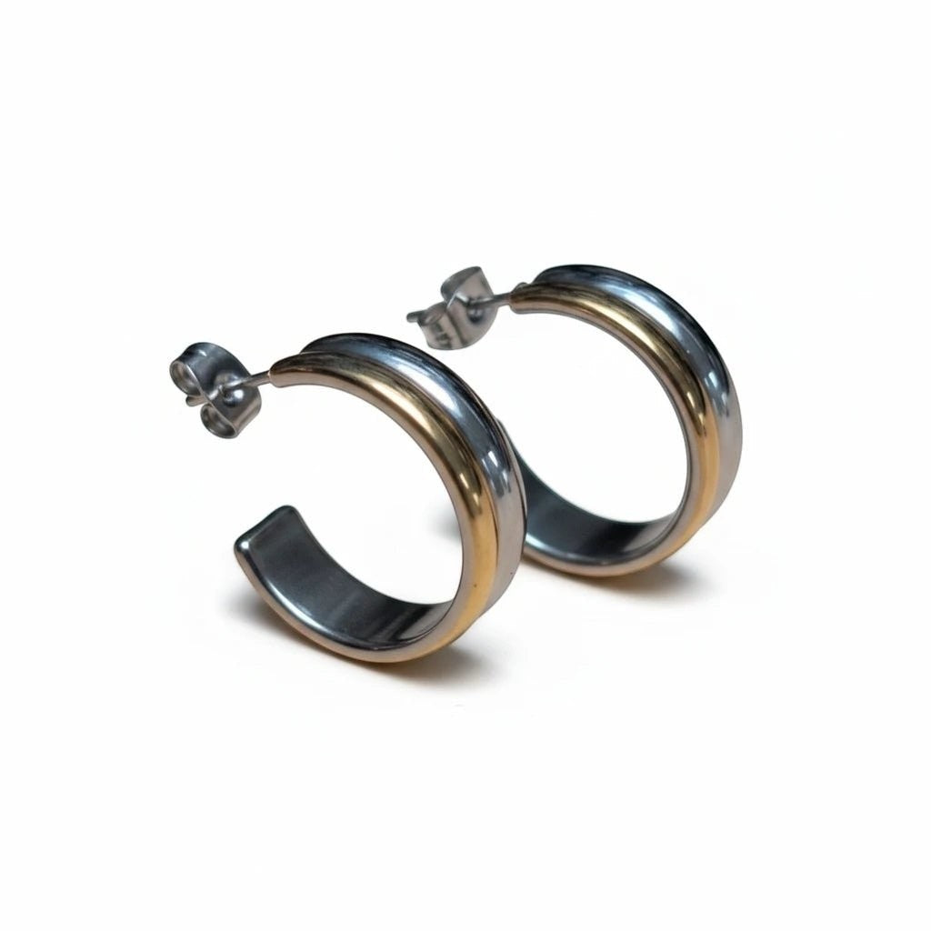 RVS Half-Hoop Oorbellen Bicolor Goud Zilver 23mm - Dames -