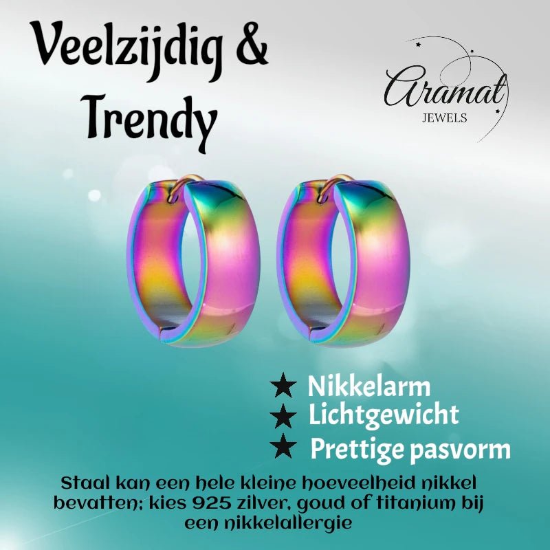 RVS Huggie Oorringen Glad Regenboogkleur 20mm - Unisex