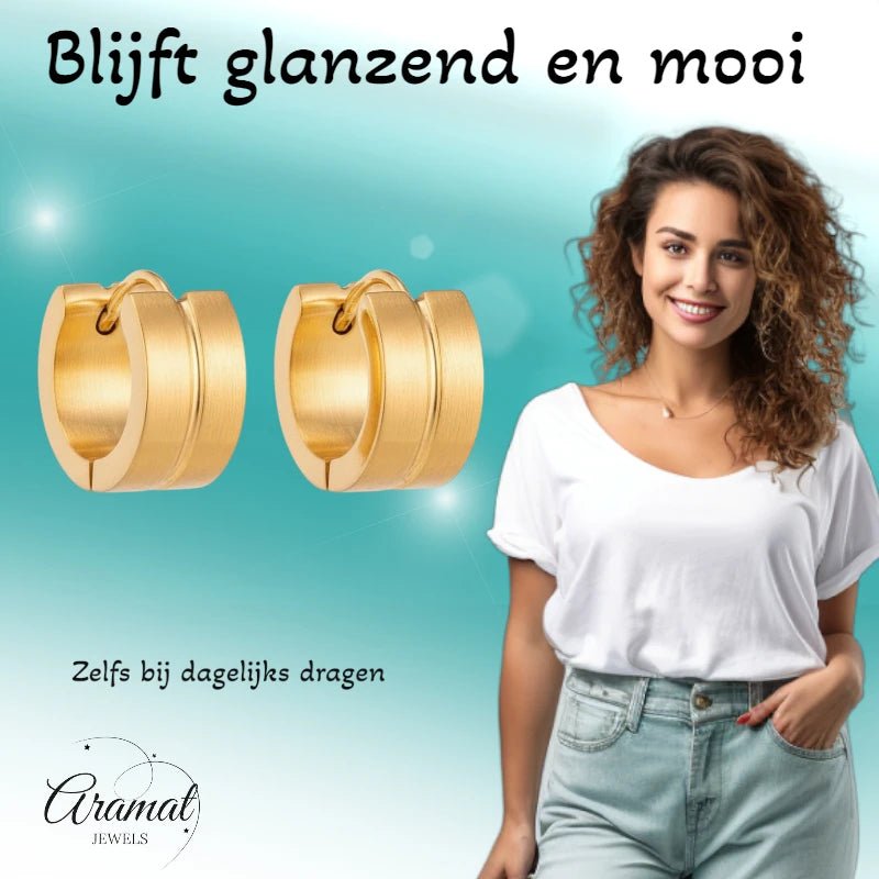 RVS Huggie Oorringen Dunne Gleuf Goudkleur 13mm - Dames