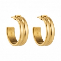 Oorbellen &acirc;&euro;&ldquo; 23mm Half-Hoop 2 Strepen RVS Goudkleur Dames -