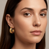 Oorbellen &acirc;&euro;&ldquo; 23mm Half-Hoop 2 Strepen RVS Goudkleur Dames -