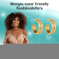 Oorbellen &acirc;&euro;&ldquo; 23mm Half-Hoop 2 Strepen RVS Goudkleur Dames -