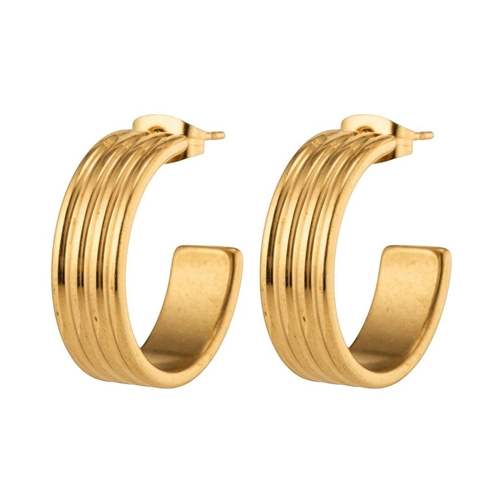 Oorbellen &acirc;&euro;&ldquo; 23mm Half-Hoop Streeprelief RVS Goudkleur Dames -