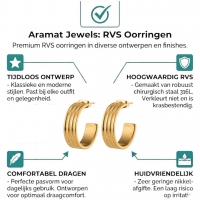 Oorbellen &acirc;&euro;&ldquo; 23mm Half-Hoop Streeprelief RVS Goudkleur Dames -