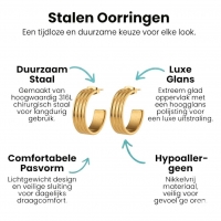 Oorbellen &acirc;&euro;&ldquo; 23mm Half-Hoop Streeprelief RVS Goudkleur Dames -