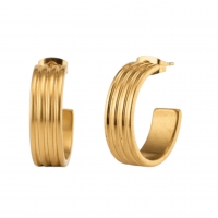 Oorbellen &acirc;&euro;&ldquo; 23mm Half-Hoop Streeprelief RVS Goudkleur Dames -